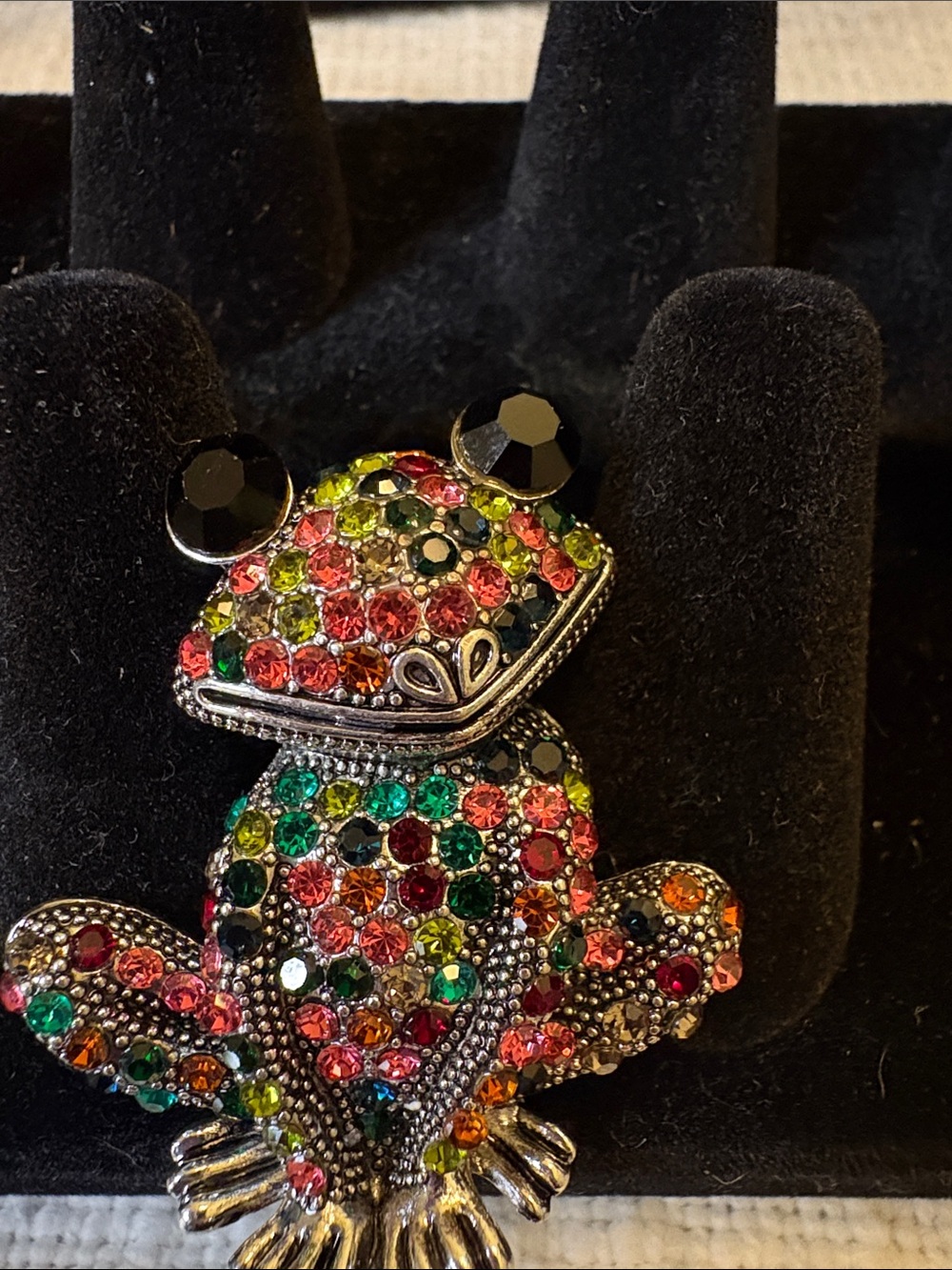 Kids Multicolor Crystal Frog Brooch - Sparkling Accent